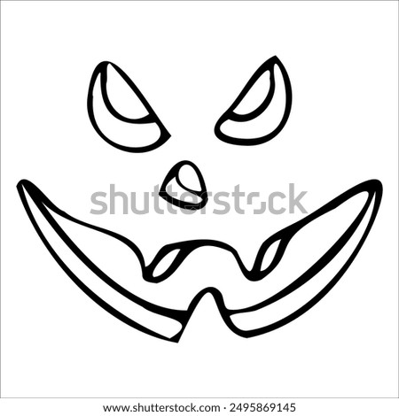 Halloween face emotion, vector illustration isolated, single element. Face image pumpkin cut out, monster face, scary emotion, sinister. Print for t-shirts or backgrounds, wallpapers, pictures, etc..