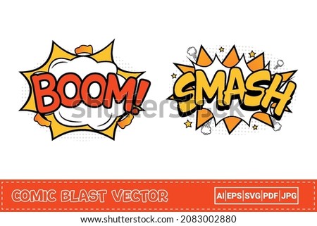 Boom comic blast with red, white, and yellow color. Smash comic explosion with yellow and white color. Comic burst with colorful boom and smash. Boom explosion bubbles for cartoon speeches.