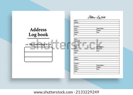 Address tracker notebook template. Personal or business purpose information tracker interior. Interior of a log book. Personal information and address tracker notebook template.