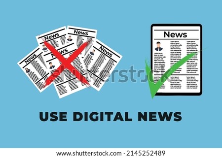 Use the digital news concept with a tab showing the news. Canceling or boycotting the newspaper. Choosing online news with a tab. Cancel and correct icons with a hand-drawn brush effect.