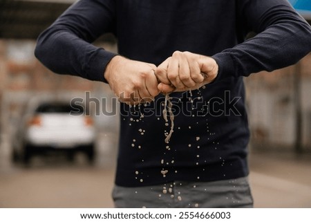 Similar – Image, Stock Photo Close-up of man hands kneading bread dough on a cutting board