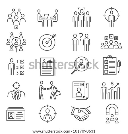 Head hunting icon. Corporation or individual to provide employment recruiting services, finding prospective employees. Vector line art illustration