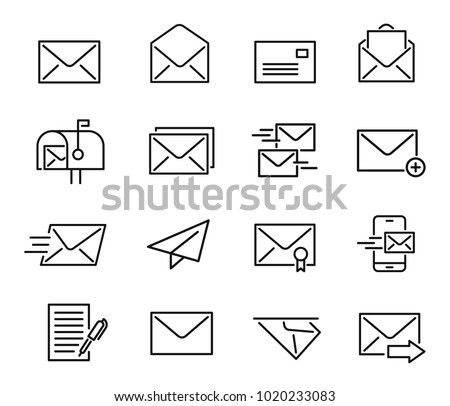 Mail line icon set. Letters and messages, parcels sent by post, air nation postal system public service. Vector line art mail illustration isolated on white background
