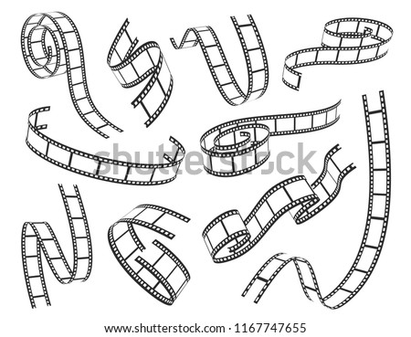 Film strip icon set. Series of transparencies in a strip for projection, movie and cinema design. Vector illustration on white background