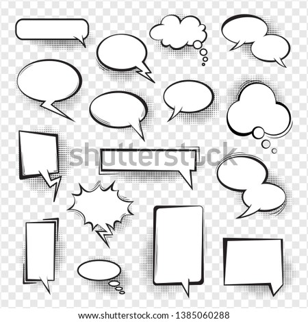 Retro comic empty speech bubbles set for message. Communication cloud blank elements, cartoon dialog balloon. Vector comic bubbles illustration.