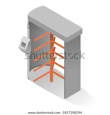 Full height turnstile isometric icon. Revolving door, entrance, gate. Security equipment for stadium, festival, building. Doorway, gateway. Vector illustration isolated on white background.