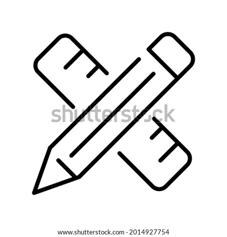 Linear simple crossed pencil and ruler icon vector illustration. Monochrome outline school supplies logo isolated on white. Equipment for measure, drawing or writing education business office
