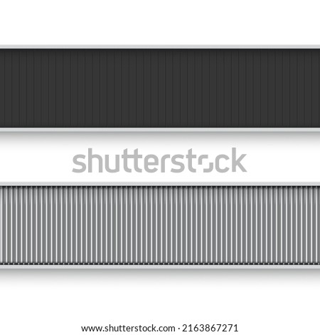 Realistic assembling line set top view vector illustration. Modern electronic conveyor rubber and metallic belt automated engineering factory isolated. Industrial manufacturing production mechanism Stockfoto © 