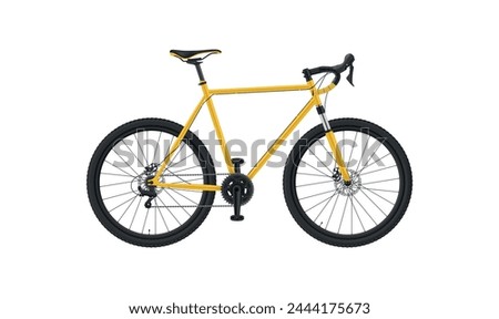 Bicycle yellow black cycle walking bike transportation side view realistic vector illustration. Cycling sport summer outdoor leisure activity vehicle with wheels lifestyle speed transport for riding