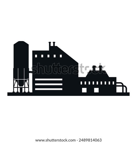 A black and white silhouette icon depicts a factory building with a silo and multiple structures.