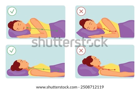 Correct and incorrect sleeping positions highlighting the importance of proper spinal alignment for improved health and comfort during sleep.