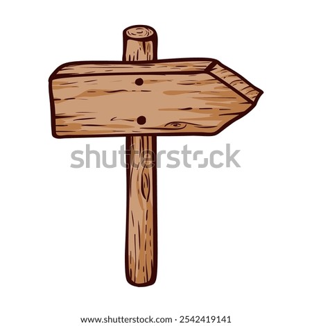 A wooden road sign stands upright with a pointed end, designed for giving directions. It is isolated against a pure white background, highlighting its rustic charm.