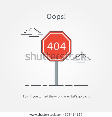 Page with a 404 error in the popular linear style. Template reports that the page is not found.