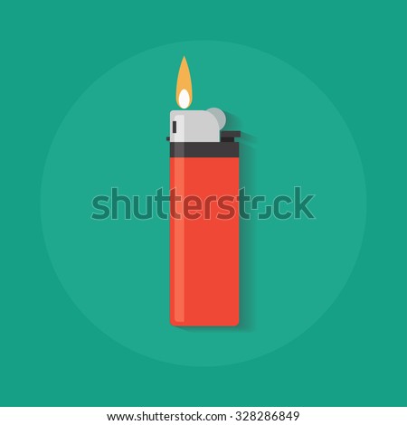 Lighter vector icon in flat style. Manual, gas lighter with a burning flame in flat style. 