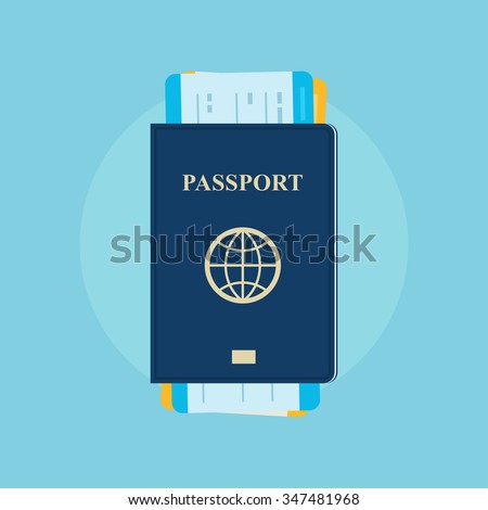 Passport with tickets icon vector illustration  isolated on background. Concept icons travel and tourism. International passport flat illustration. 