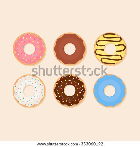 Donut vector set isolated on a light background in a modern flat style. Donuts into the glaze collection. 