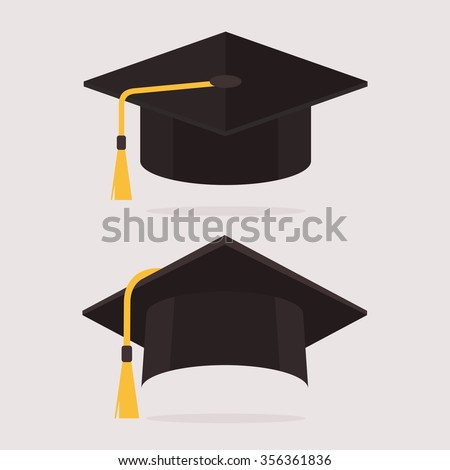 Graduation hat vector illustration in the flat style. Graduation cap isolated on the background.