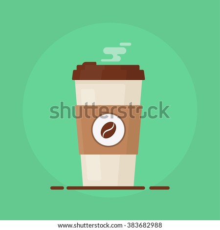 Coffee cup vector illustration isolated on background. Plastic coffee cup with hot coffee in flat style. 