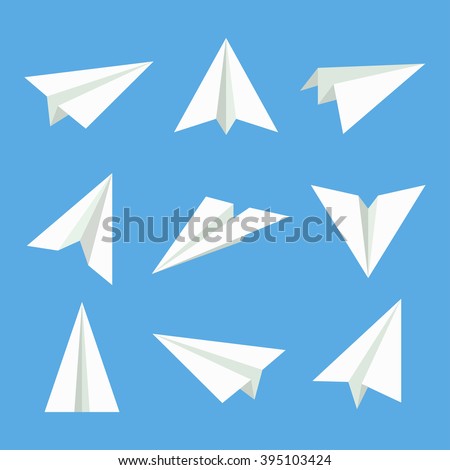 Handmade paper plane vector set  in flat style  isolated from background. Origami plane collection.  