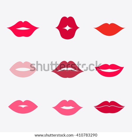 Different women's lips vector icon set  isolated from background. Shape sending a kiss, kissing lips. 