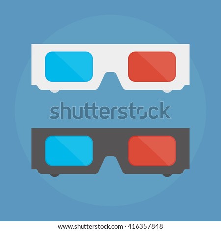 3D glasses vector illustration of flat. A pair of 3D glasses isolated on a colored background. 