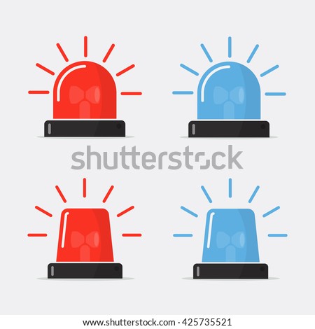  Police flasher, siren vector set. Red and blue sirens, flashers ambulances. Icons for alarm or emergency cases. Collection of alert flashing lights in a flat style. 
