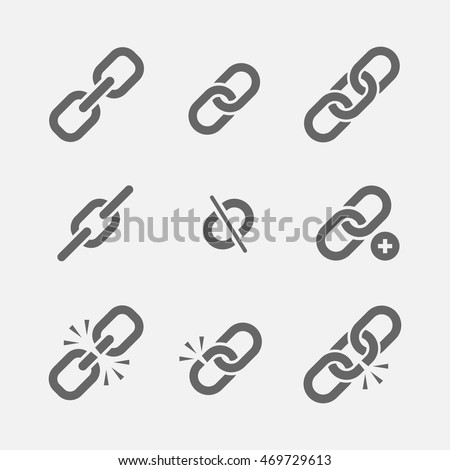 Links icon vector set isolated from the background in a flat style. Linking icons and broken links in chains for web sites and applications. 