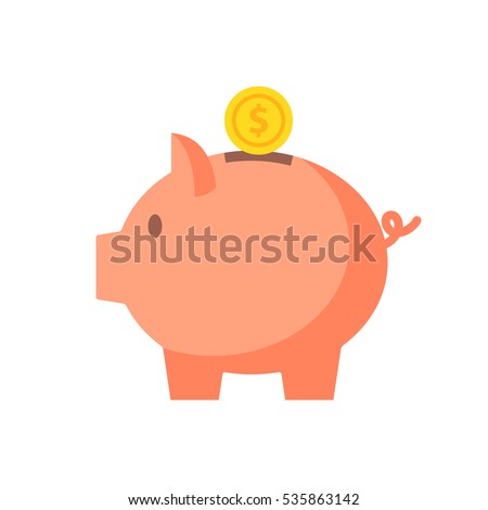Piggy bank with coin vector illustration. Icon saving or accumulation of money, investment. Icon piggy bank in a flat style, isolated from the background. The concept of banking or business services. 