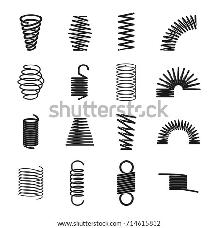 Metal spring icon. Elastic objects for clocks, music boxes, windup toys, machine industry. Vector line art illustration isolated on white background ストックフォト © 
