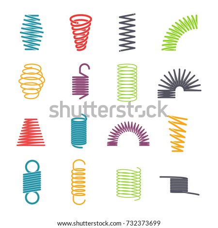 Metal spring set. Colorful round metal wire, elasticity and mechanical energy. Vector flat style cartoon illustration isolated on white background ストックフォト © 