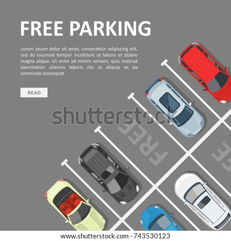 Free parking template. Place for a vehicle, parking space with empty car location. Vector flat style cartoon illustration isolated on white background