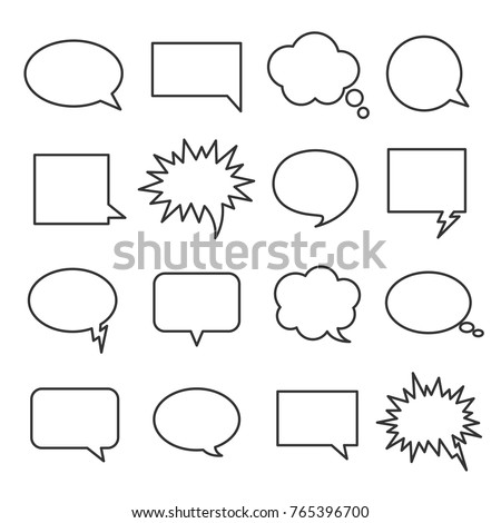 Line speech bubbles. Icon representing the speech or thoughts of a character in the comic. Vector line art illustration isolated on white background