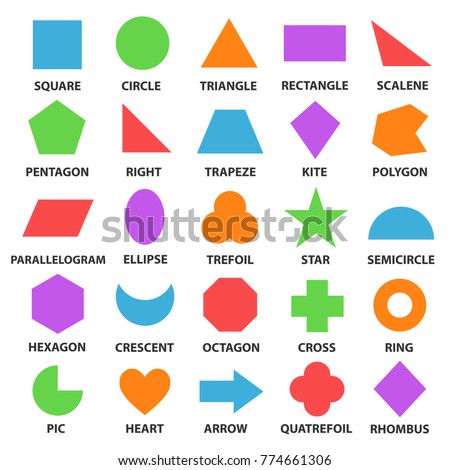 Educational geometric shapes set. Understanding of geometry poster for teaching and learning in school. Vector flat style cartoon shapes illustration isolated on white background Foto stock © 