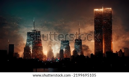 new york skyline sunset with twin towers