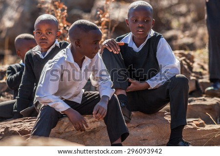 Blyde River Canyon Nature Reserve, South Africa - August 22, 2014: South African children in school uniform smiling.