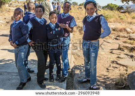 Blyde River Canyon Nature Reserve, South Africa - August 22, 2014: South African children posing in school uniform.