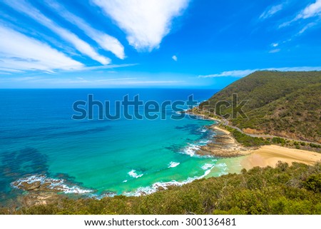 Teddys Lookout, south of Lorne, Victoria, Australia. At the end of George Street, Teddys Lookout offers spectacular views of the St. George River and the Great Ocean Road coastline.