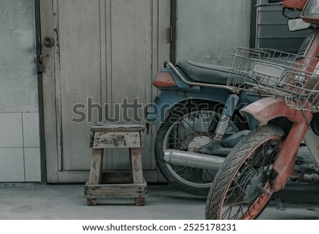 Similar – Image, Stock Photo Vintage wooden chair next to trash bin on the public street