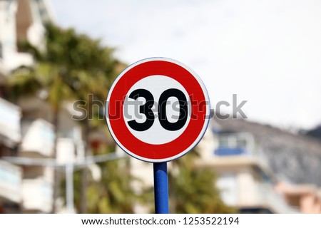 Image, Stock Photo Traffic sign 30 zone. Speed limit.