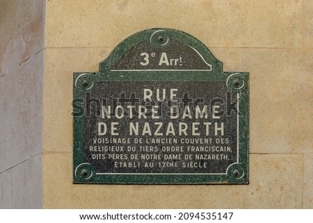 Similar – Image, Stock Photo Street sign Rue Notre Dame