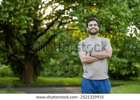 Similar – Image, Stock Photo Young ethnic sportsman walking on street