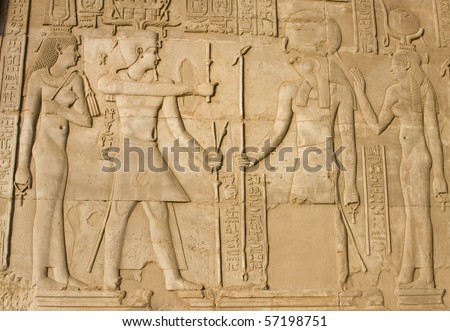Fresco of Pharaoh with the Egyptian Gods - Kom Ombo temple, Egypt