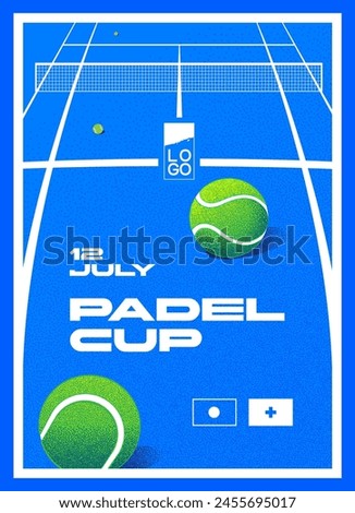 poster for padel competition, ball on blue court vector graphics, banner