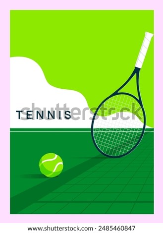 tennis poster, flyer, championship, game, cup, trenniroski, tennis club, vector banner with the image of a court, ball and tennis racket, background