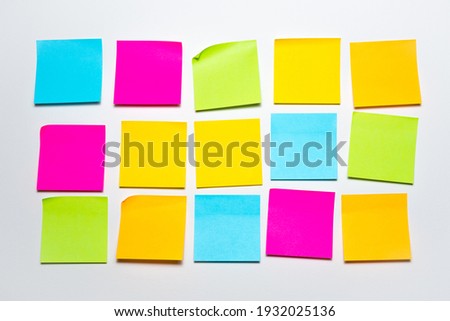 Set of colorful blank sticky notes background. Empty sticky notepad paper copy space collection stuck on wall