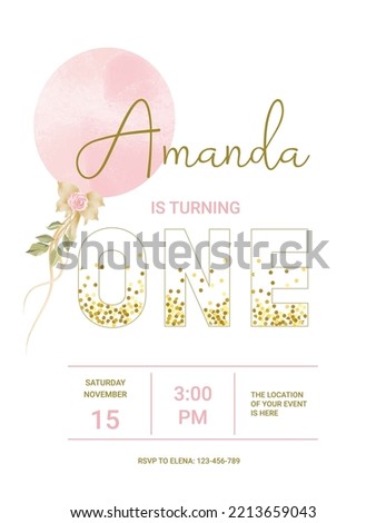 invitation card for the girl's first birthday party. Template for baby shower invitation. one year