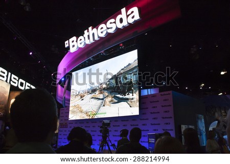 E3; The Electronic Entertainment Expo at the Los Angeles Convention Center, June 16, 2015. Los Angeles, California. The Bethesda Booth and display.