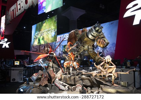 E3; The Electronic Entertainment Expo at the Los Angeles Convention Center, June 16, 2015. Los Angeles, California.  2K, Battleborn booth with game character displays.