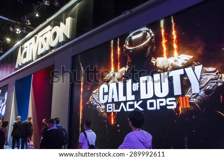 E3; The Electronic Entertainment Expo at the Los Angeles Convention Center, June 16, 2015. Los Angeles, California. Activision\'s booth and demo area for the video game Call of Duty Black Ops.