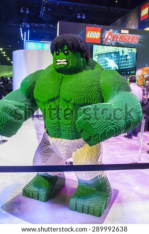 E3; The Electronic Entertainment Expo at the Los Angeles Convention Center, June 16, 2015. Los Angeles, California. Lego Games, the Avengers booth had The Hulk made of Lego.